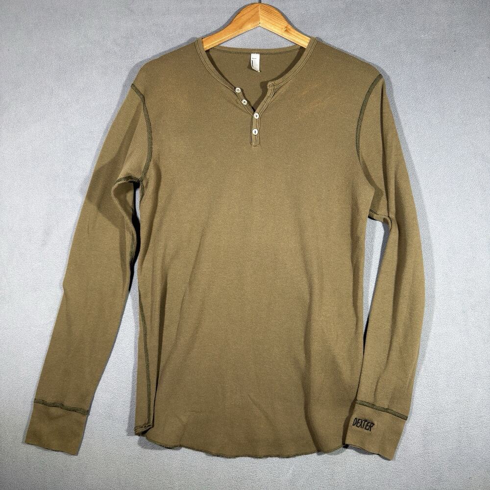 American Apparel Shirt Mens XL Brown Thermal Henley Dexter Room Vintage USA Made